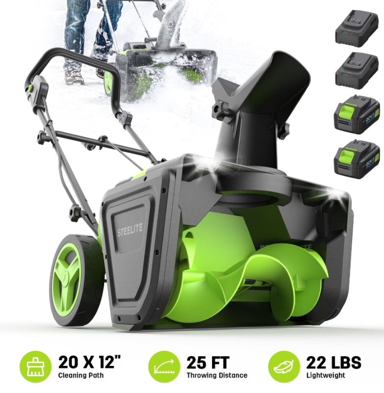 View 1 of *Dirty* Steelite 2x21V Cordless Snow Blower, 20" Snow Thrower with Brushless Motor,850 lbs/Min Electric Snow Remove Machine with 2 x4.0 Ah Batteries & Charger