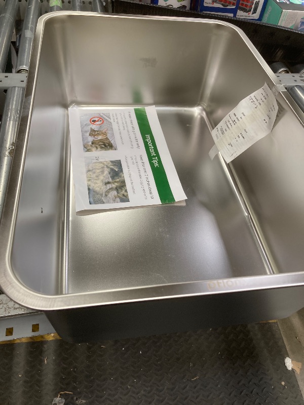 Photo 1 of *Scratched* Ptlom Cat Litter Box with High Sides Large Stainless Steel Cat Litter Pan 23.6" x 15.7" x 5.9"
