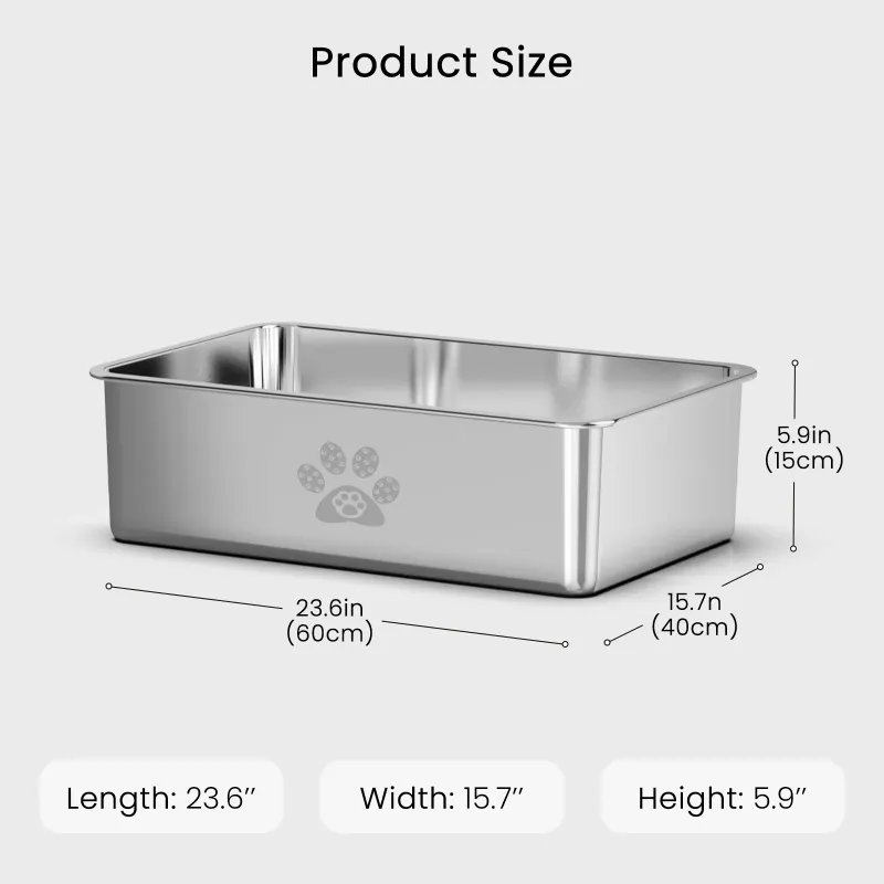 Photo 1 of *Scratched* Ptlom Cat Litter Box with High Sides Large Stainless Steel Cat Litter Pan 23.6" x 15.7" x 5.9"
