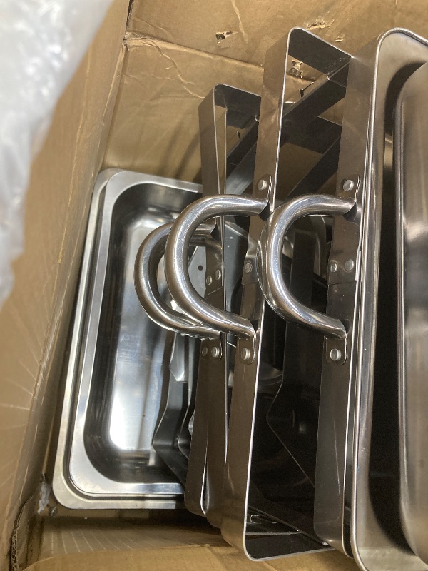Photo 1 of *Dirty* *Scratches*  Chafing Dish Buffet Set 4 Pack Half Size, Jacgood 8QT Stainless Steel Chafing Dishes for Buffet, Chafers and Buffet Warmers Sets for Parties, Events, Wedding, Camping, Dinner
