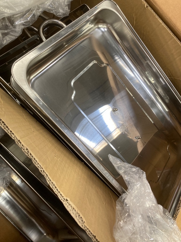 Photo 1 of *Dirty* *Scratches*  Chafing Dish Buffet Set 4 Pack Half Size, Jacgood 8QT Stainless Steel Chafing Dishes for Buffet, Chafers and Buffet Warmers Sets for Parties, Events, Wedding, Camping, Dinner
