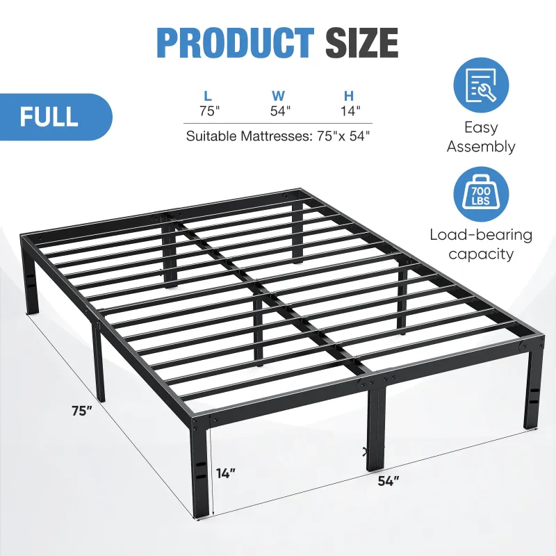 Photo 1 of *Instructions missing?* CONCETTA 14" Full Bed Frame, Heavy Duty Metal Platform Bed Frame with Underbed Storage for Bedroom, No Box Spring Required, Black
