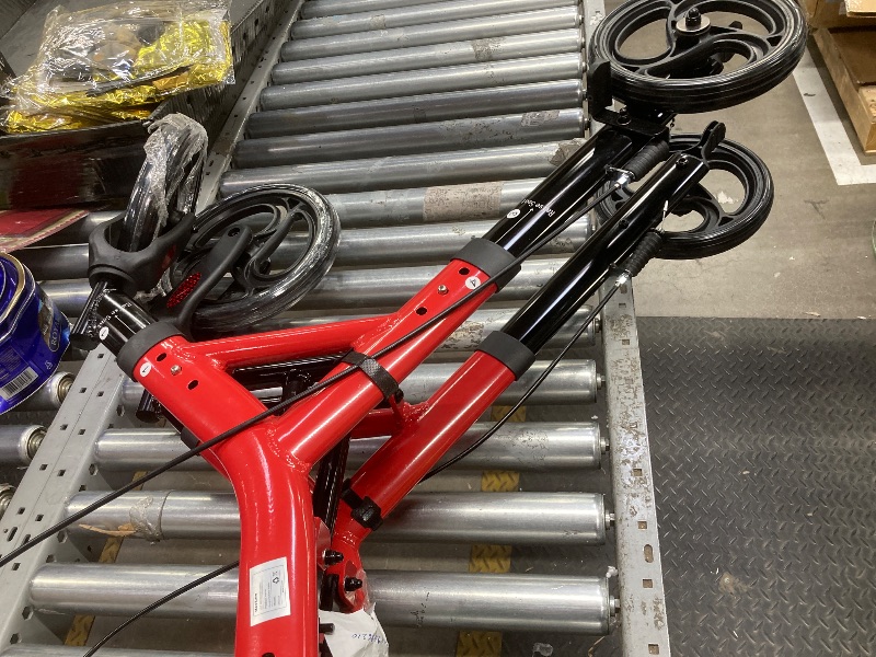 Photo 1 of *Basket missing/Piece Broken* Maxkare Upright Rollator Walker with 5+3 Adjustable Height, Folding Stand Up Walker with Large 360° Swivel Wheels, 19.7" Seat, 300lbs