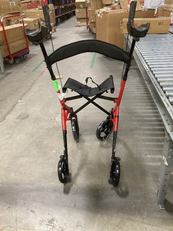 Photo 1 of *Basket missing/Piece Broken* Maxkare Upright Rollator Walker with 5+3 Adjustable Height, Folding Stand Up Walker with Large 360° Swivel Wheels, 19.7" Seat, 300lbs