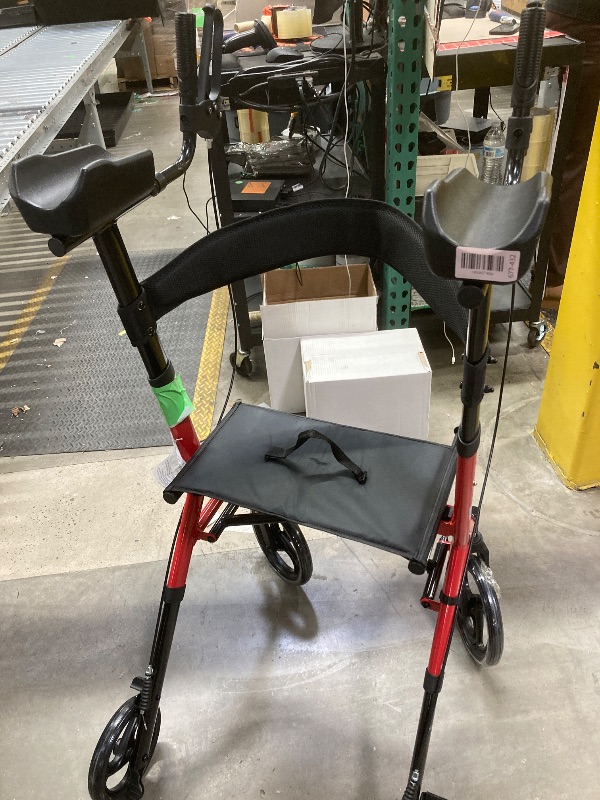 Photo 1 of *Basket missing/Piece Broken* Maxkare Upright Rollator Walker with 5+3 Adjustable Height, Folding Stand Up Walker with Large 360° Swivel Wheels, 19.7" Seat, 300lbs