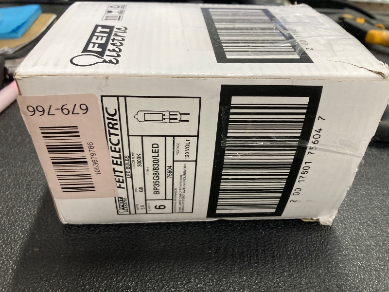 Photo 1 of ***1 IS OPENED***Feit Electric T4 Specialty LED Light Bulb, 35-Watt Equivalent, Dimmable, 3000K Warm White, 350 Lumens, G8 Bi-Pin Base, Under Cabinet Light Bulb with 10,000-Hour Lifetime, BP35G8/830/LED/6, 6-Pack***1 IS OPENED***