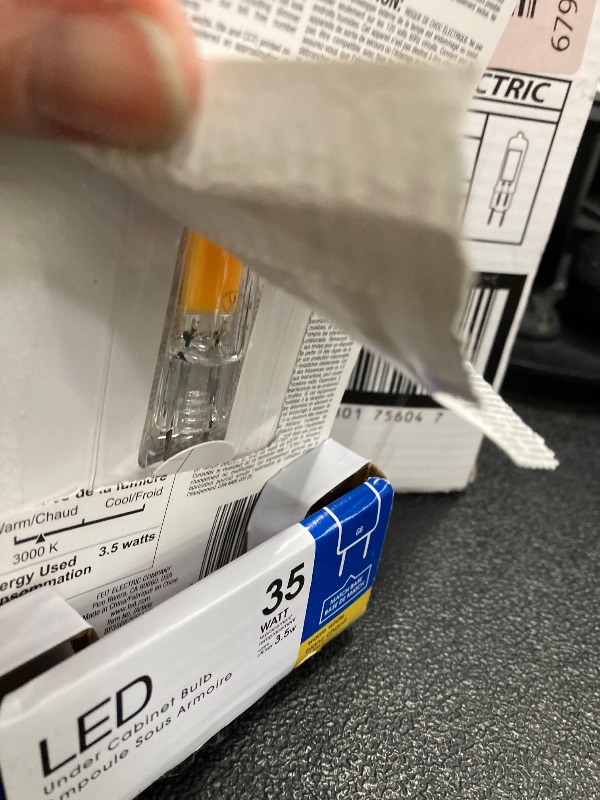 Photo 1 of ***1 IS OPENED***Feit Electric T4 Specialty LED Light Bulb, 35-Watt Equivalent, Dimmable, 3000K Warm White, 350 Lumens, G8 Bi-Pin Base, Under Cabinet Light Bulb with 10,000-Hour Lifetime, BP35G8/830/LED/6, 6-Pack***1 IS OPENED***