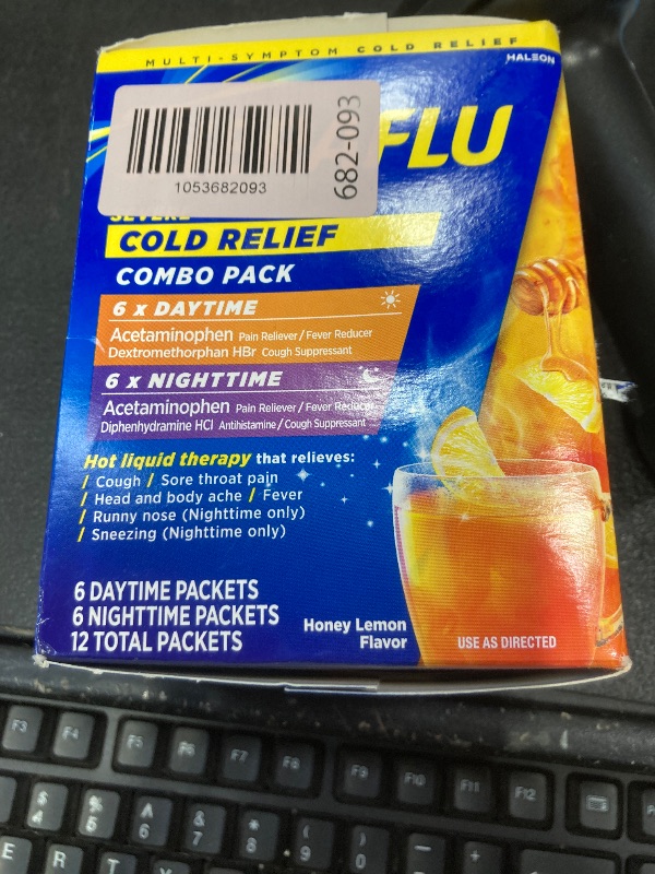 View 2 of ***** EXP 2028/JUN**** Theraflu Combo Daytime and Nighttime Severe Cold Relief Powder, Honey Lemon Flavor, 12 Count, 6 Daytime + 6 Nighttime