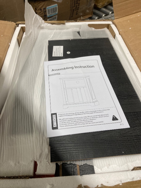 Photo 1 of ***It's used, it's missing a part, and it's unknown if it works 100%.******RowyPoey Farmhouse Record Player Stand, 3 Tier Turntable Stand with Vinyl Record Storage ,Wood Record Holder Cabinet Dispaly Shelf for Living Room,Bedroom,Office,Black