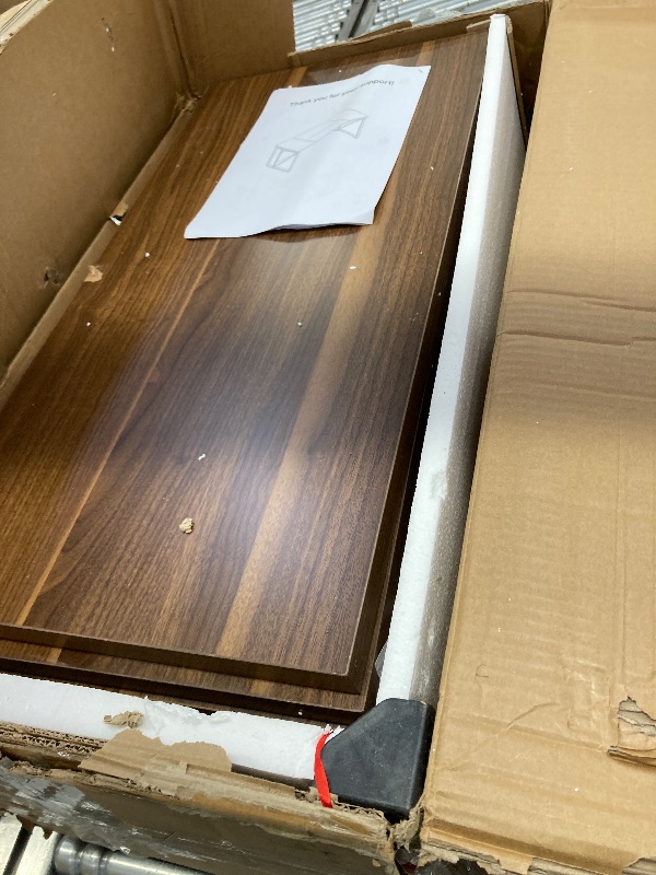 Photo 1 of **DAMAGED PARTS-SEE PICS***LITTLE TREE 63-Inch Executive Office Desk, Large Computer Desk with Storage Shelf, Executive Desk with Metal Frame, Study Writing Desk Work Station for Home Office, Brown + Black