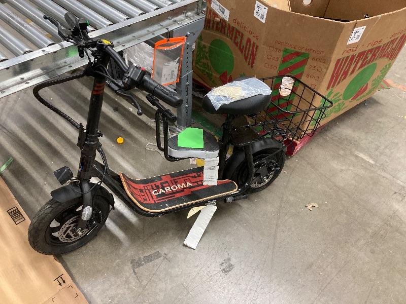 View 2 of **NO KEY/NO CHARGER OR POWER PLUG***Caroma 1200W Peak Electric Scooter with Seat, 30 Miles Max Range Electric Scooter for Adults&Teens, 20mph Top Speed Foldable Commuter Ebike, Adjustable E-Scooters with Basket