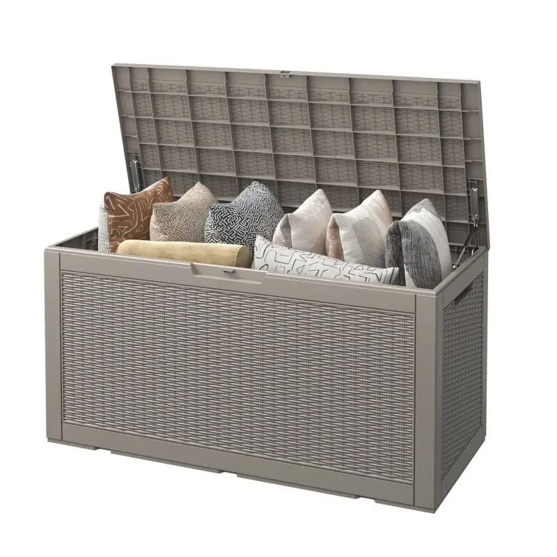 Photo 1 of ***THERE IS A BROKEN PIECE IN PIC THAT CAME OFF OF SOMEWHERE***BiFanuo 100 Gallon Resin Deck Box, Lockable Outdoor Storage Container, Water Resistant for Patio Cushions***THERE IS A BROKEN PIECE IN PIC THAT CAME OFF OF SOMEWHERE**