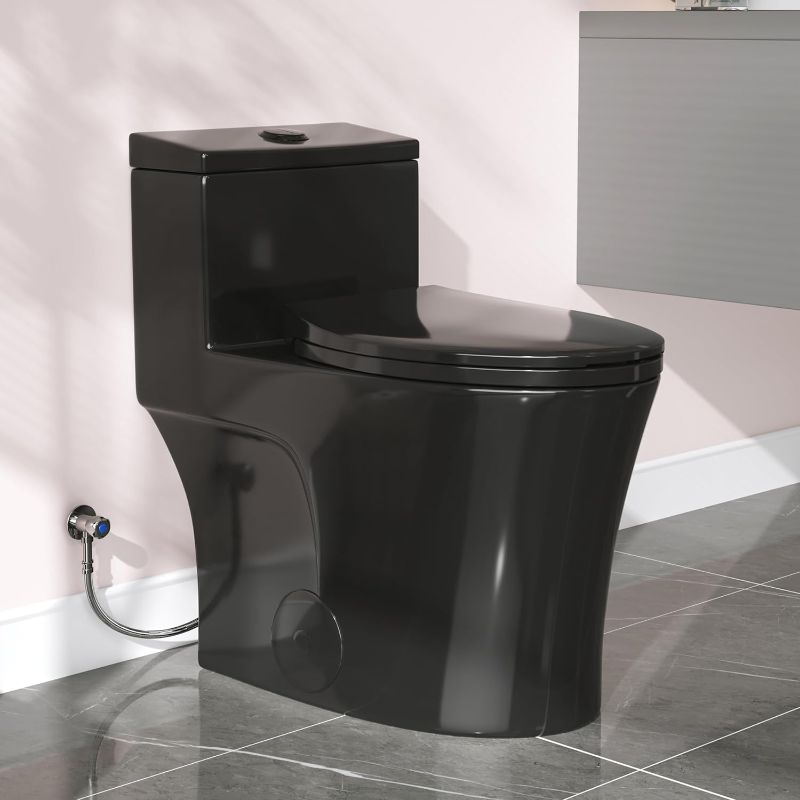 Photo 1 of  Swiss Madison Well Made Forever SM-1T274, St. Tropez One Piece Elongated Toilet Dual Vortex Flush 1.1/1.6 gpf with 10" Rough In black