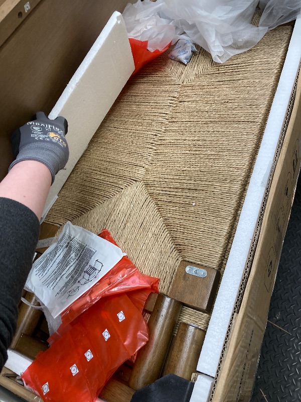 Photo 1 of *Pieces chipped/cracked* Nathan James Beacon Boho Accent Cabinet with Doors, Free Standing Kitchen Cabinet Storage with Adjustable Interior Shelf and Seagrass Accent, Dark Brown