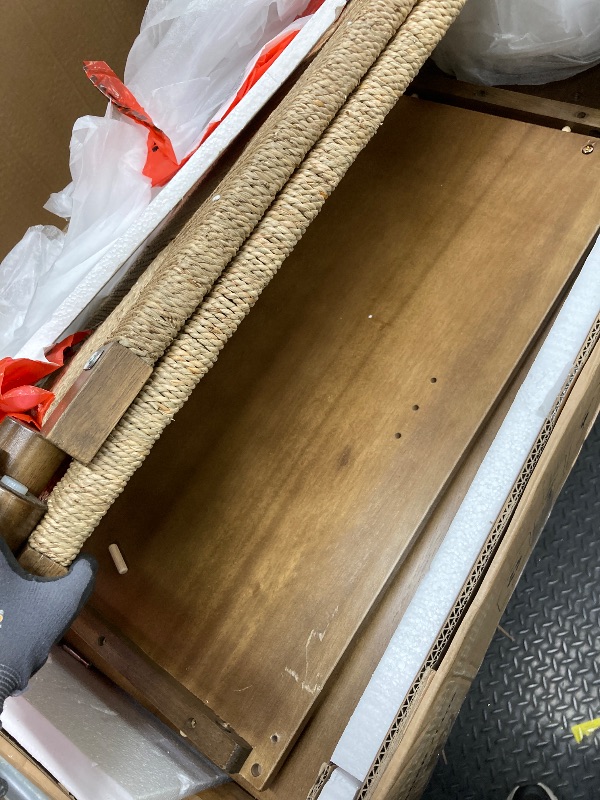 Photo 1 of *Pieces chipped/cracked* Nathan James Beacon Boho Accent Cabinet with Doors, Free Standing Kitchen Cabinet Storage with Adjustable Interior Shelf and Seagrass Accent, Dark Brown