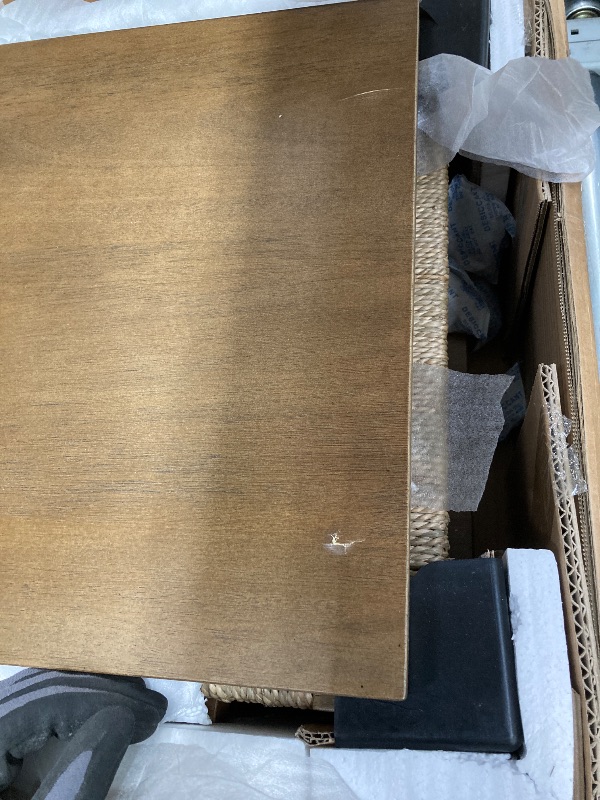 Photo 1 of *Pieces chipped/cracked* Nathan James Beacon Boho Accent Cabinet with Doors, Free Standing Kitchen Cabinet Storage with Adjustable Interior Shelf and Seagrass Accent, Dark Brown