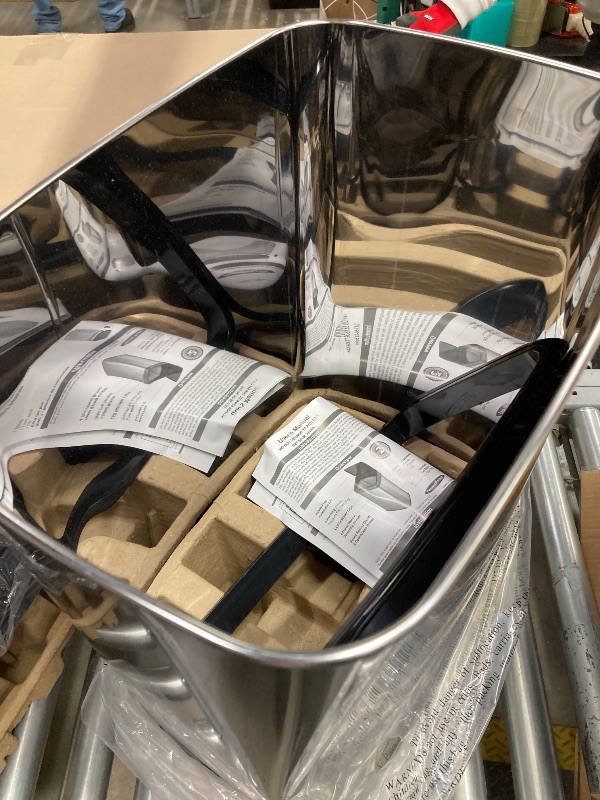 Photo 1 of *Dented* Ninestars Automatic Touchless Infrared Motion Sensor Trash Can, 13 Gal 50L, Stainless Steel Base (Rectangular, Black Lid), Black Trim