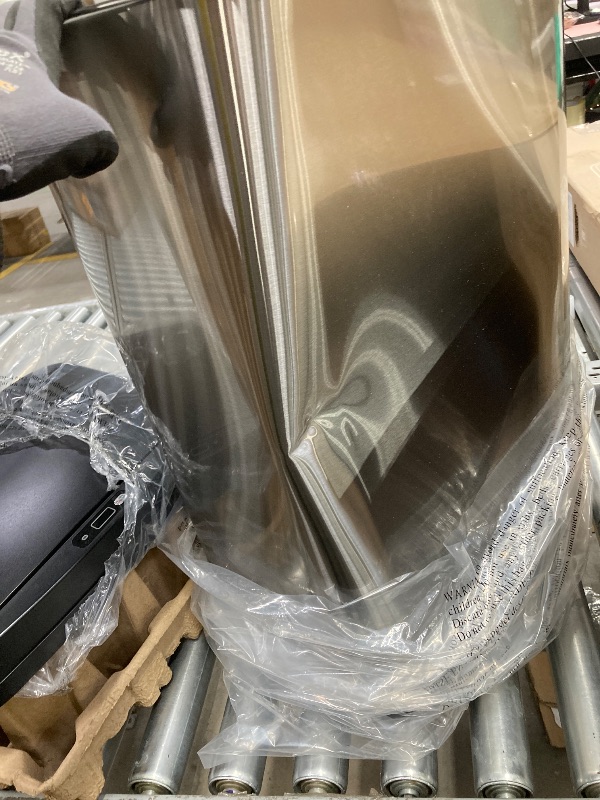 Photo 1 of *Dented* Ninestars Automatic Touchless Infrared Motion Sensor Trash Can, 13 Gal 50L, Stainless Steel Base (Rectangular, Black Lid), Black Trim