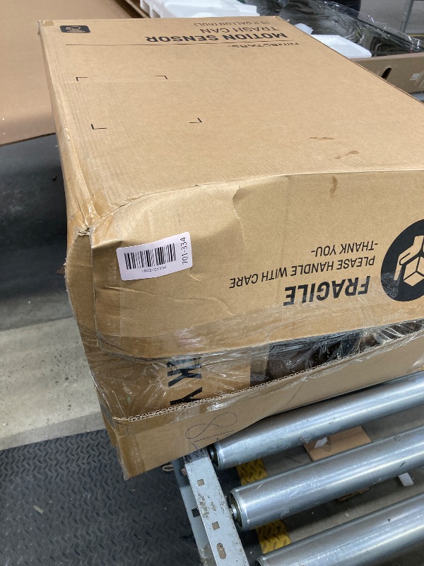 Photo 1 of *Dented* Ninestars Automatic Touchless Infrared Motion Sensor Trash Can, 13 Gal 50L, Stainless Steel Base (Rectangular, Black Lid), Black Trim