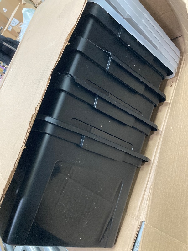 Photo 1 of *Broken pieces* IRIS USA File Box, Plastic File Organizer with Lids for Letter/Legal File, Portable Document Box For Moving, Storage Bin with Durable and Secure Lid, Stackable Nestable BPA-Free, Black 35 Qt. 4 Pack