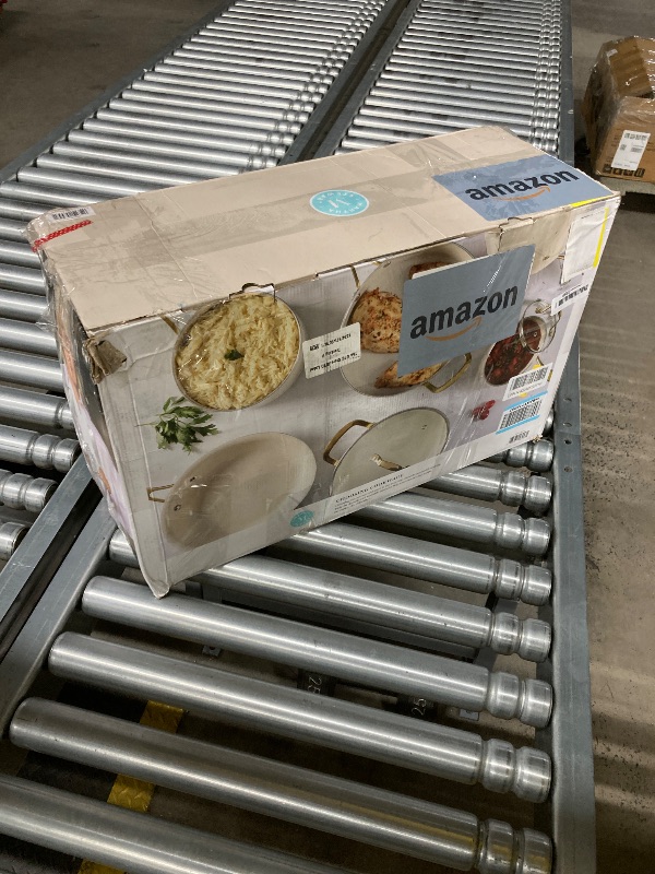 Photo 1 of ***DAMAGE -BENT/DENTED -SELLING AS IS*** Martha Stewart Lockton Premium Non stick Non Toxic PFA Free Ceramic Interior 10 Piece Heavy Gauge Enamel Aluminum Pots and Pans Cookware Set - Linen White w/Gold Handle