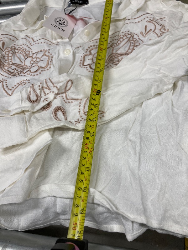 Photo 1 of ***LOOKS VERY SMALL FOR XL***CIDER Button Down Shirts for Women Graphic Collared Long Sleeve Dressy Casual Blouses Tops: White, XL***LOOKS VERY SMALL FOR XL***