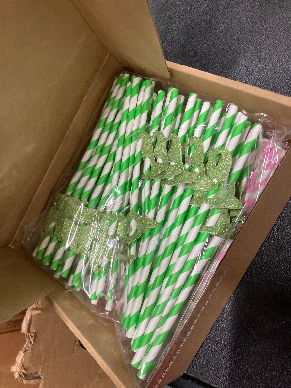 Photo 1 of 100 Pcs Pink and Green Disposable Straws for Princess and Wizard Witch Party Paper Straws Bulk Holiday BFF Enchanted Musical Birthday Themed Party Supplies