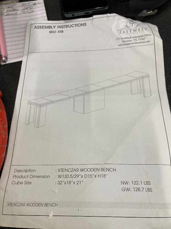 Photo 1 of ***TABLE TOP HAS CRACKS***East West Furniture Xtenczar Extendable Modern Bench in Walnut Finish***TABLE TOP HAS CRACKS***
