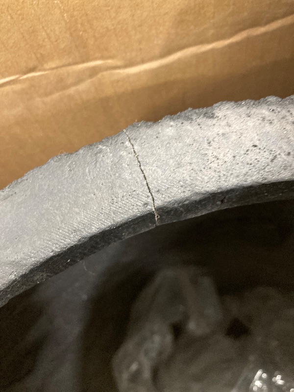 Photo 1 of **CRACK STARTING ON TOP-SEE PIC**Kante 24 Inch Tall Round Concrete Planter, Large Indoor Outdoor Plant Pots with Drainage Hole and Rubber Plug, Modern Decorative Garden Pots for Home Patio Porch, Textured Black