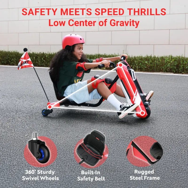 Photo 1 of ***PARTS ONLY/DOES NOT WORK PROPERLY/MISSING FLAG/WITH CHARGER***ORFELD 24V Electric Kids Go Kart for Ages 6+, High-Power Battery Ride On Toy with Safety Belt, Drift Cart Gift for Boys & Girls,Red