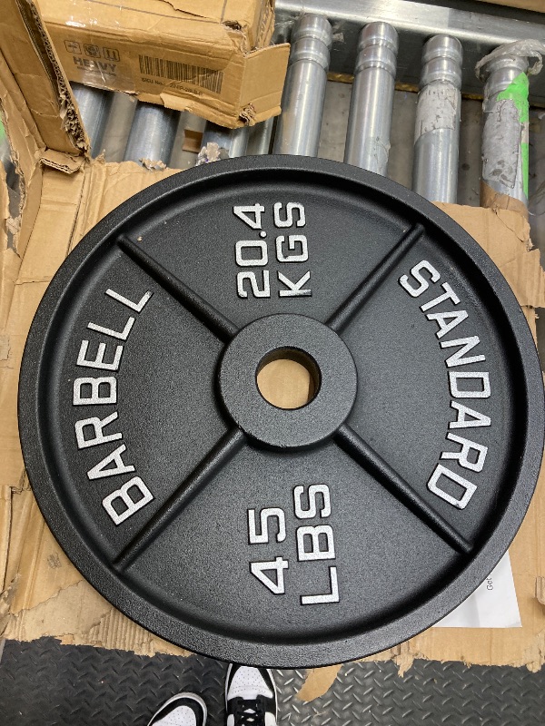 Photo 1 of ?45LB Pair?2" Cast Iron Weight Plates | (2 x 45LB) Black Plates with Silver Numbers | For Standard Barbell Bars & Home Gyms