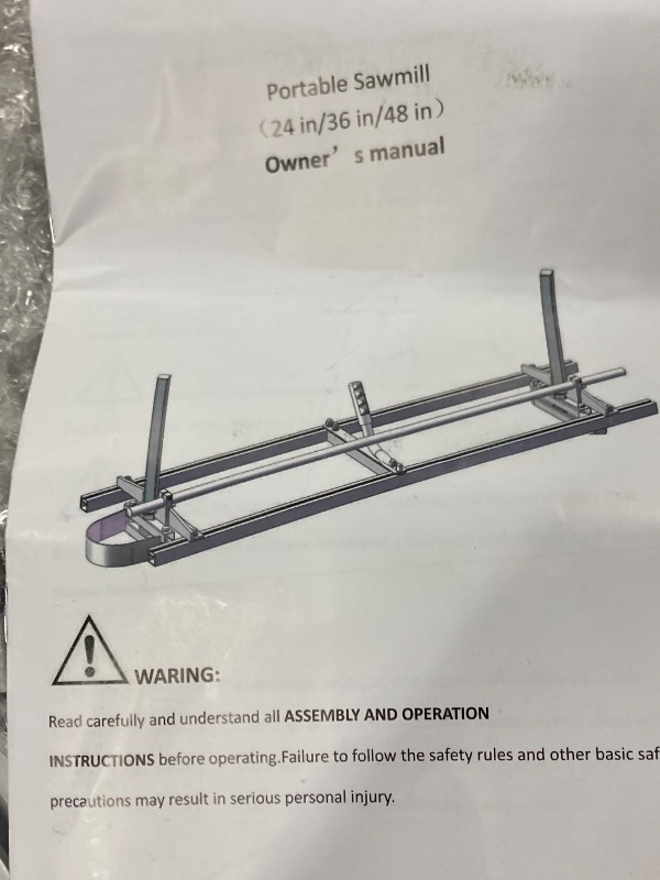 Photo 1 of ***MISSING PARTS ***Portable Chainsaw mill 24 Inches Planking Milling Bar Size 14 Inches to 24 Inches  ***(BOX RIPPED/TORN)***