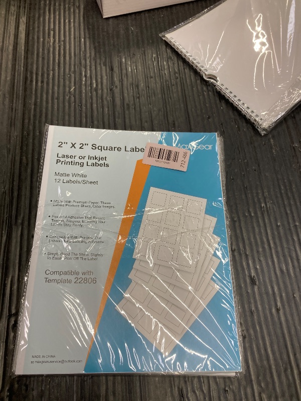 Photo 1 of **pack of 2**MaxGear 2" x 2" Square Labels, for Inkjet or Laser Printer, Matte White Printable Sticker Labels Sheets, Strong Adhesive, Dries Quickly, Holds Ink Well, 360 Pcs