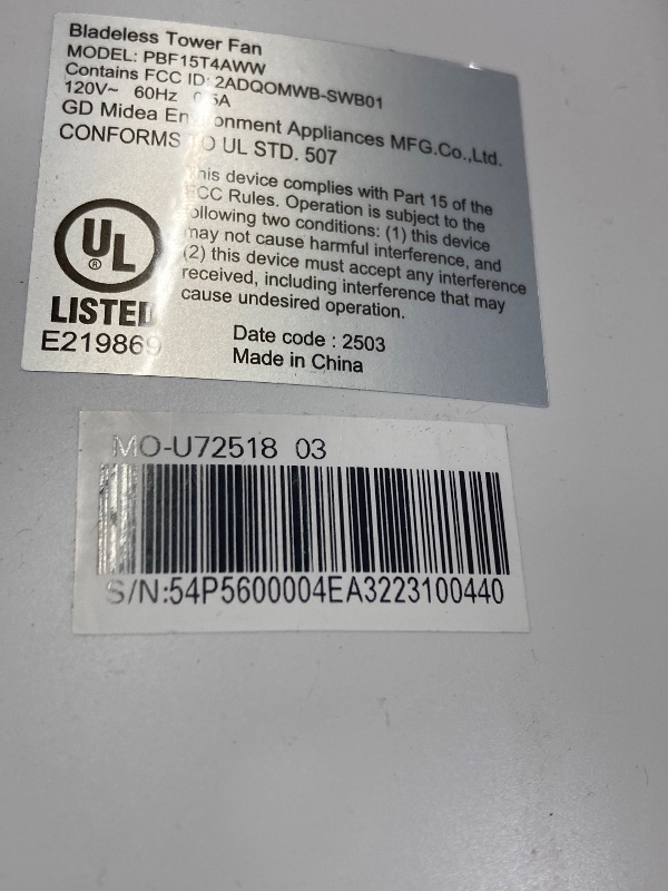 Photo 1 of ***PARTS ONLY -SELLING AS IS*** PELONIS Bladeless Tower Fan with 26-33ft Powerful Airflow, Alexa and Google Compatible, 6-Speed Settings, Quiet DC Motor, 120° Oscillation, 7-Hour Ti