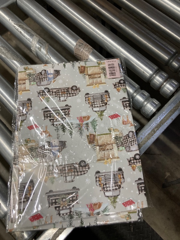 Photo 1 of (2 pcs)WRAPLULU Christmas Truck Wrapping Paper - 4 Jumbo Sheets, 28 * 40 Inches - Rustic Farmhouse Xmas Gift Wrapping Paper with Buffalo Plaid Pickup, Reindeer & Snowmen, Perfect for Kids Adults Christmas