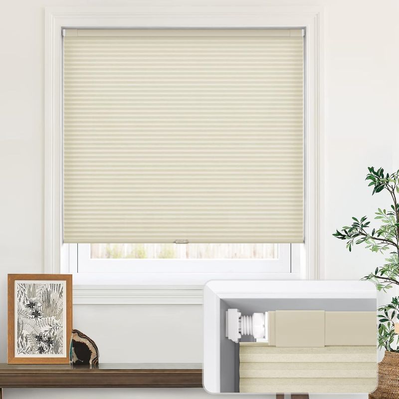 Photo 1 of  Cordless Cellular Shades, No Tools No Drill Light Filtering Honeycomb Shades Pleated Blinds for Windows 32x48