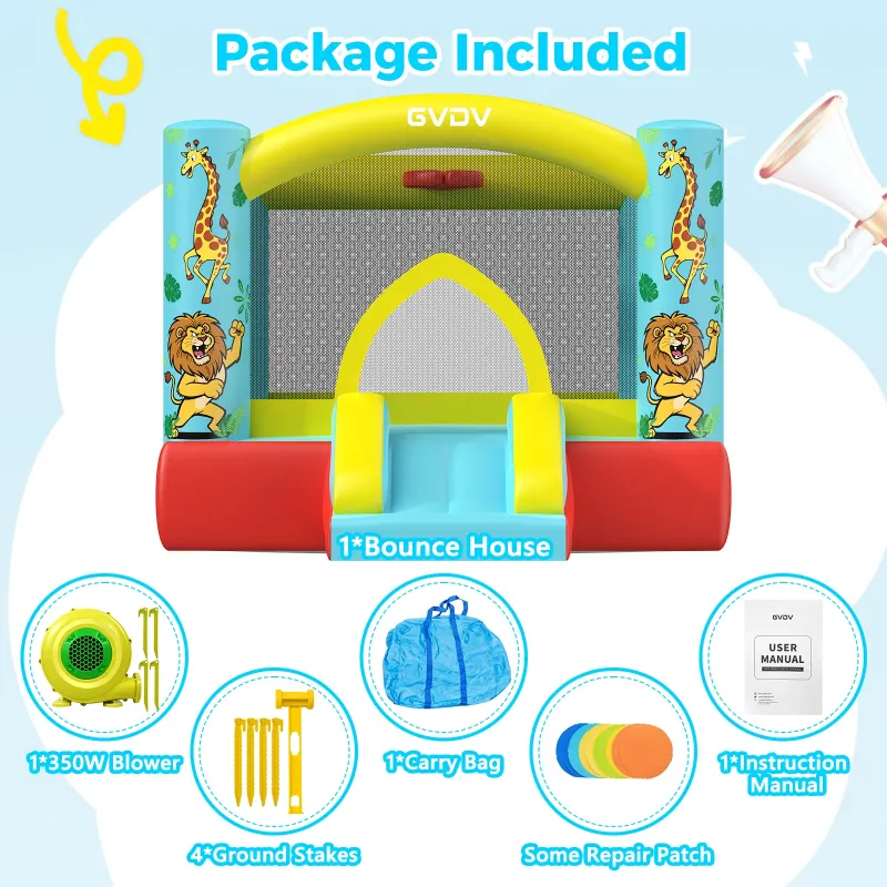 Photo 1 of 
Hero image 4 of GVDV 9FT Inflatable Bounce House with Slide & 350W Blower, Jumping Castle Bouncer for 3 Kids, Indoor and Outdoor Use, 4 of 9




Best seller
Visit the GVDV Store
GVDV 9FT Inflatable Bounce House with Slide & 350W Blower, Jumping Castle Bo