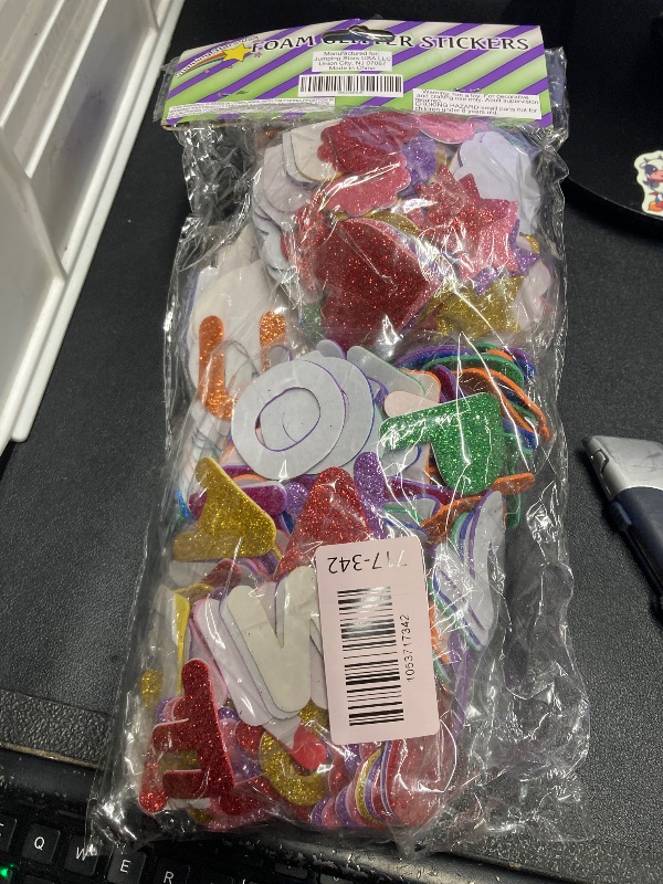 Photo 1 of [8 Sets] Letters and Shapes Foam Glitter Alphabet Stickers (Pack of Approx. 384 Pieces) Self Adhesive - 8 Colors | 208 Letters, 80 Vowels and 96 Shapes