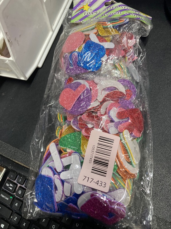 Photo 1 of [8 Sets] Letters and Shapes Foam Glitter Alphabet Stickers (Pack of Approx. 384 Pieces) Self Adhesive - 8 Colors | 208 Letters, 80 Vowels and 96 Shapes