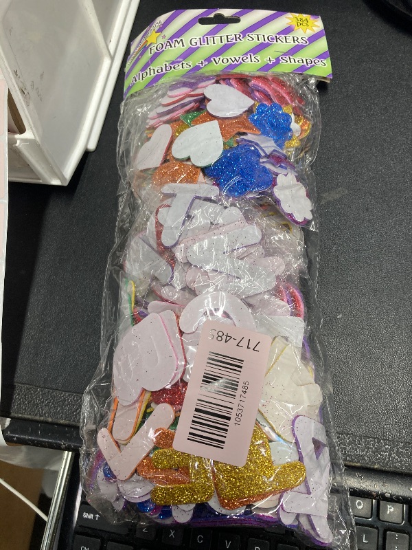 Photo 1 of [8 Sets] Letters and Shapes Foam Glitter Alphabet Stickers (Pack of Approx. 384 Pieces) Self Adhesive - 8 Colors | 208 Letters, 80 Vowels and 96 Shapes