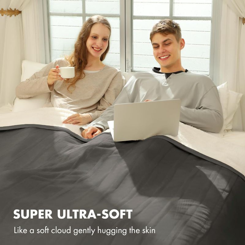 View 1 of LuxeHeat Heated Blanket Electric Blanket, Soft Flannel Sherpa Heated Throw, Heating Blanket (90x100 inches, Grey)