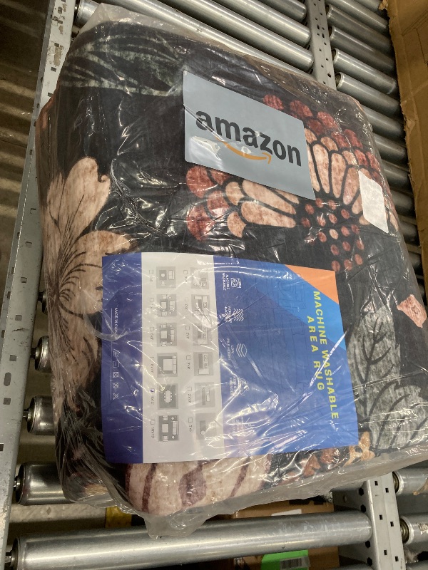 Photo 1 of  Floral Rug Black - Flower Area Rug 9X12 Floral Home Decor, Flower Rome Decor & Gifts, Washable Non Slip Non Shedding Shed Resistant Carpet