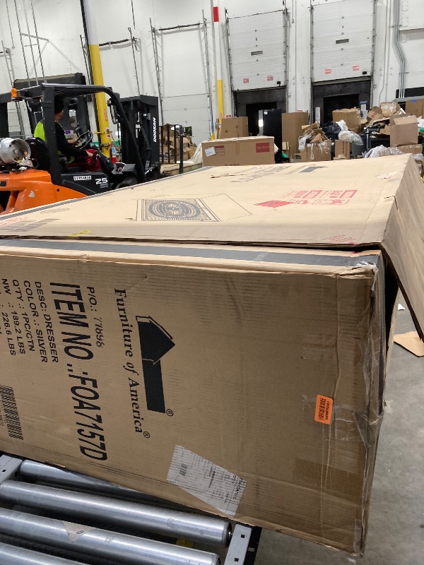 Photo 1 of **factory sealed **Benjara Pok 66 Inch 6 Drawer Wide Dresser Chest, Beveled Mirror Trim, Champagne, Golden