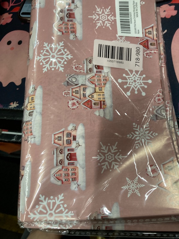 Photo 1 of **2 PACK***GIOLAINY Pink Christmas Wrapping Paper for Girls Women Kids - Holiday Gift Wrap with Winter Houses & Snowflakes - 4 Sheets (28 x 40 inches), Easy to Store