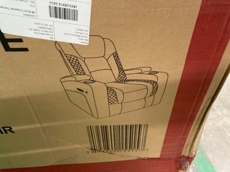 Photo 1 of **factory sealed ***Benjara Mia 40 Inch Power Recliner Chair, Faux Leather, LED, USB, Cupholders, Brown Gray