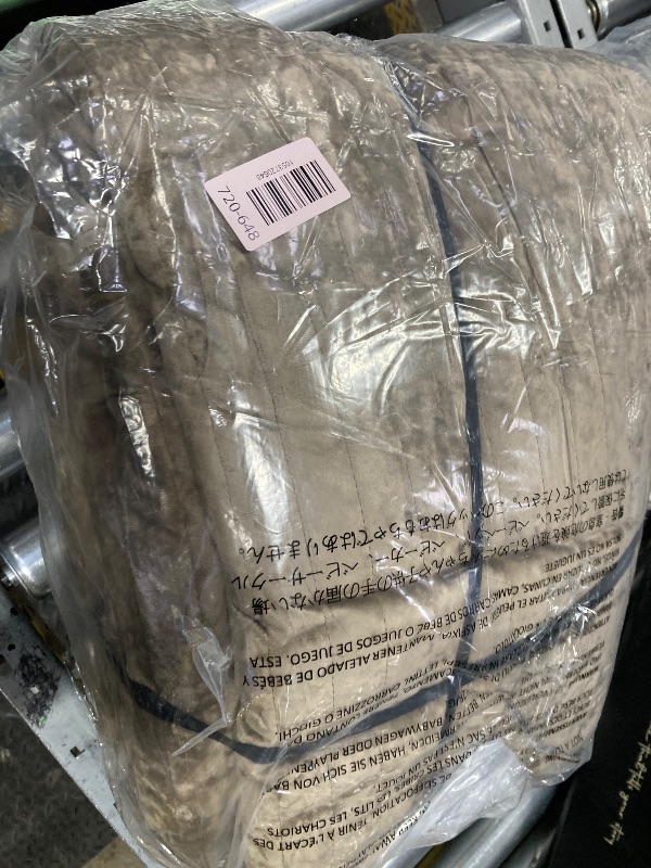 Photo 1 of ***FULL/QUEEN***EVERGRACE Velvet Quilt Set Queen Size, Luxurious Soft Striped Channel Bedding Set, Lightweight Velvet Comforter for All Season, Oversized Bedspread Coverlet with 2 Matching Shams, Beige Taupe 1 Velvet Quilt (90" x 92"), 2 Pillow Shams (20"