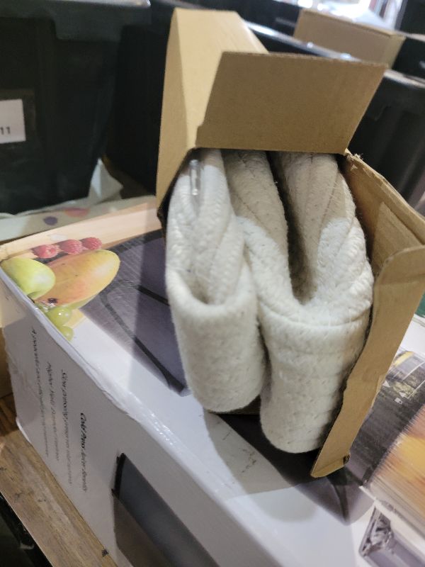 Photo 1 of 2 Pack Small Woven Basket with Gift Bags and Ribbons, Empty Decorative Gift Chest Box, Cute Baby Gift Basket for Nursery, Cotton Rope Room Shelf Storage Basket with Handles, All 12"x 8"x 5",White