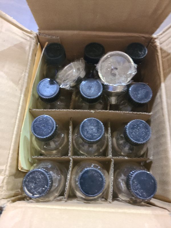Photo 1 of 12 Pack, 2 oz Small Clear Glass Bottles w/Lid & 3 Funnels - 60ml Boston Shot Bottles for Health, Immunity, Potion, Wellness, Sample, Ginger, Juice - Mini Personal Care & Beauty Travel Bottle