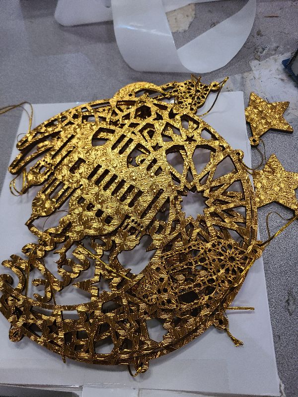 Photo 1 of 2 Pieces Eid Mubarak Door Sign Wooden Hanging Signs, Ramadan Kareem Hollow Ornament Decorations Moon and Stars, Moon Shape Ramadan Mubarak Party Wood Wall Hanger for Islamic Muslim Home Decor