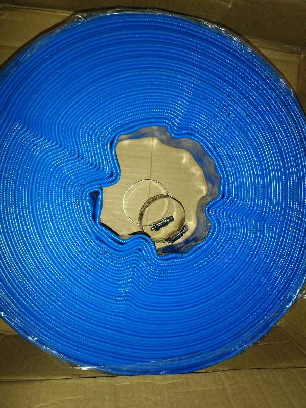 View 2 of 1.5 IN x 100 FT Pool Backwash Hose - Heavy Duty Reinforced Flat PVC Sump Pump Hose for Swimming Pools Pump Discharge & Filter Drainage,Weather and Burst Resistant with Clamp (Blue)
